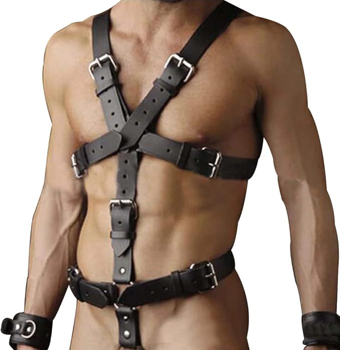 PU Leather Harness For Men Adjustable Buckle Body Chest Garter Belt Cosplay Nightclub Sexy Punk Belt Clubwear