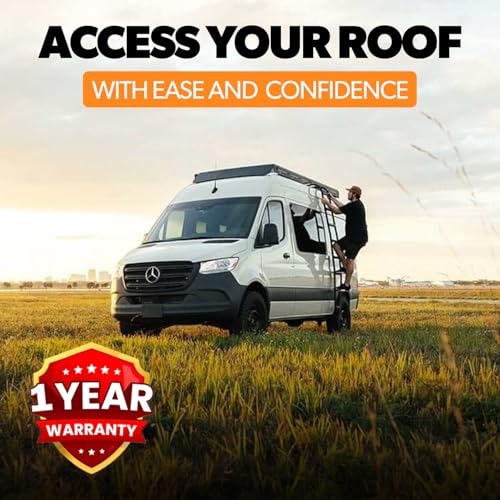 Image of FVC Wheel Wrap Side Ladder for Mercedes-Benz Sprinter & Winnebago Revel | 17 lb Aluminum Ladder with Traction Steps