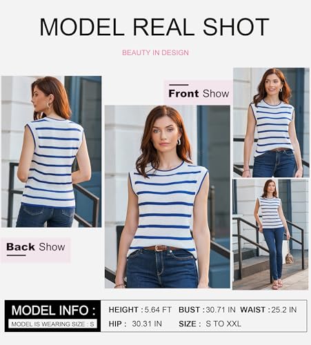 Image of Dokotoo Tank Top for Women 2026 Striped Casual Crewneck Sleeveless Lightweight Sweater Vest Knit Summer Clothes