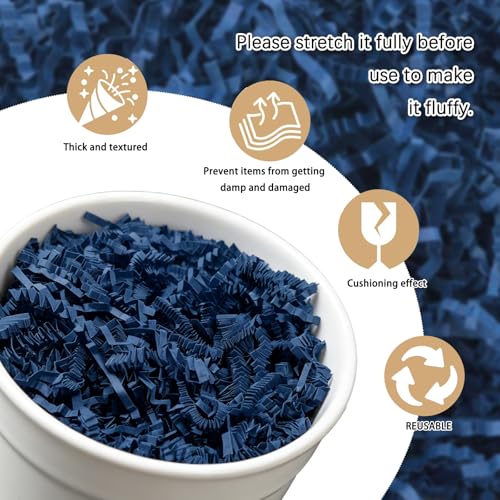 Image of Zankubom 1 /2LB Navy Blue Crinkle Cut Paper Shred Filler Great for Gift Wrapping, Deep Royal Blue Basket Fillers, Birthday, Gift Wrapping, Halloween Thanksgiving Christmas Party Decor Filling Supplies