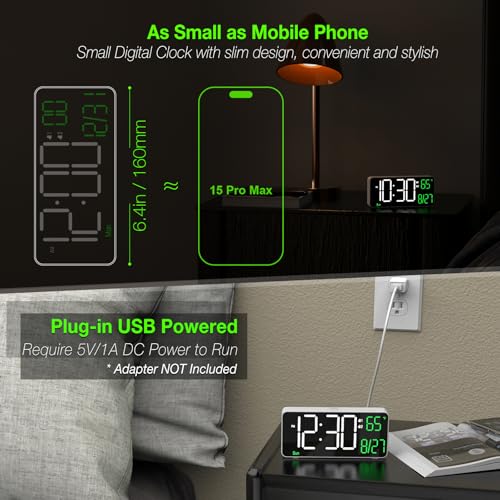 Image of KOSUMOSU Digital Alarm Clock,6.7in Small Digital Clock for Bedroom,Auto Dimming,Date,Week,Seconds or Indoor Temperature,LED Desk Clocks for Living Room, Alarm Clocks for Bedrooms