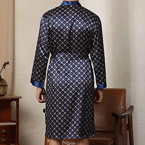 Men's Lace Up Luxurious Kimono Robes with Shorts Silk Satin Bathrobes Lightweight Long Sleeve Home Sleepwear Robe2