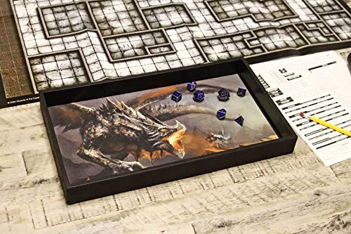 Image of Forged Dice Co. Dice Tray 14 inch - Reversible Dice Rolling Mat - Compatible with Board Games and Tabletop RPGs Like Dungeons and Dragons Pathfinder Roleplaying Games - Dragon Battle