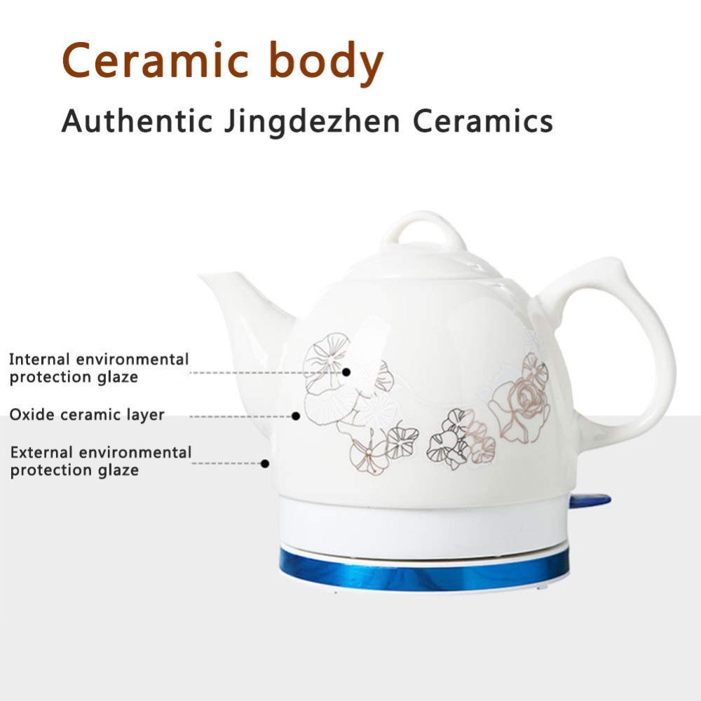 Elektryczny ceramiczny czajnik bezprzewodowy, 1,0 l, 1000 W, szybkowar do herbaty, kawy, zupy, wyjmowana podstawa z płatków owsianych, ochrona przed gotowaniem na sucho