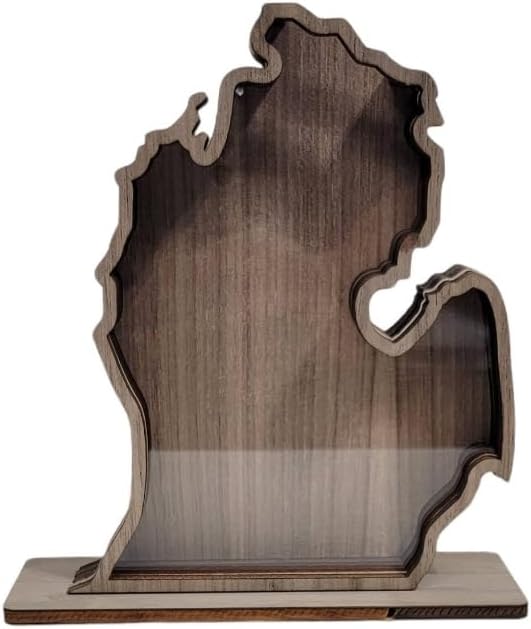 Michigan Mitten Shadow Box in Walnut (Made in USA) for Your agates, Beach Glass, Petoskey Stones, etc.