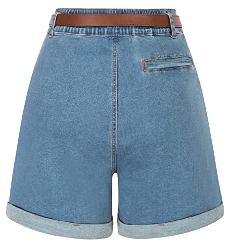 Belle Poque Women Demin Shorts High Waisted Wide Leg Jean Shorts with Pockets2