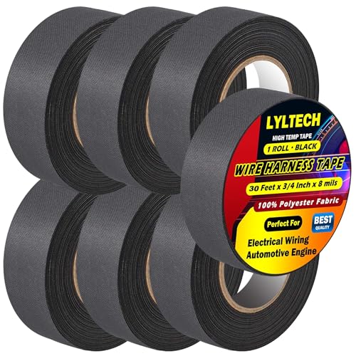 LYLTECH Wire Harness Tape 7 Rolls, Polyester Fabric,Flame Retardant,at 257℉ to -40℉, Wiring Loom Harness Electrical Tape,Each Roll 3/4 inch x 30 ft