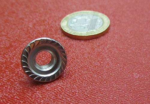 18-8 Stainless Steel Serrated Flange Lock Nuts 1/4"-28 Thread x 7/16" W x 15/64" H 50 Pcs