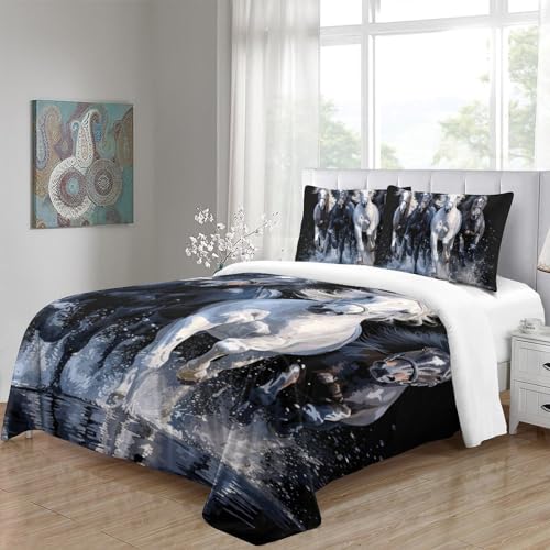 Parure de lit cheval 3D finie la corvée de repassage microfibre king size - 5