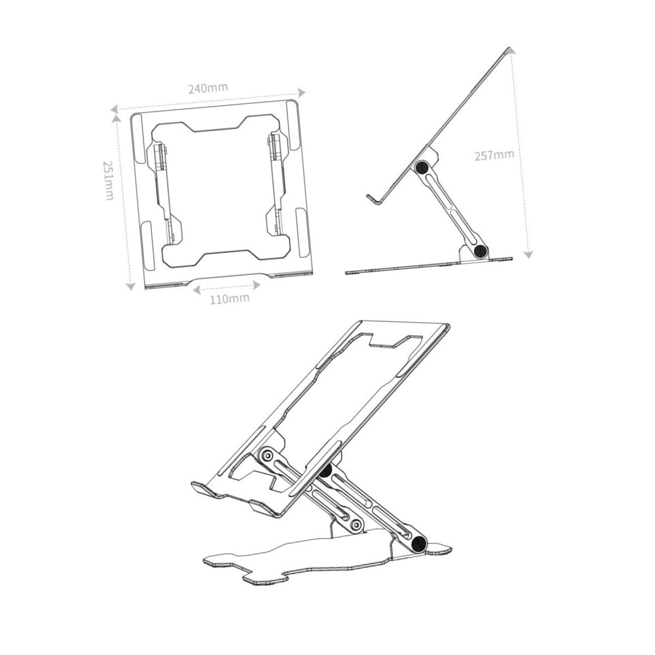 Supporto per Laptop Regolabile Pieghevole in Lega di Alluminio Argento | Struttura a Vite Solida, Altezza Variabile, Portatile per Ufficio e Lavoro All'aperto