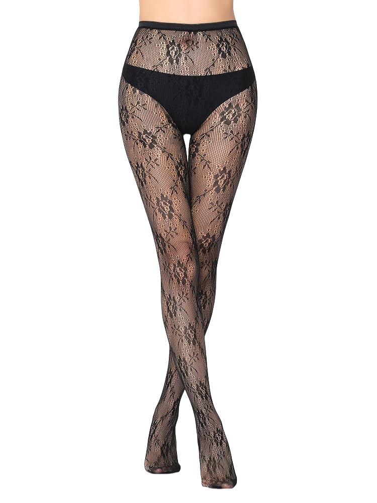 Malustar Patterned Fishnet Tights (S-L, Rose Black)