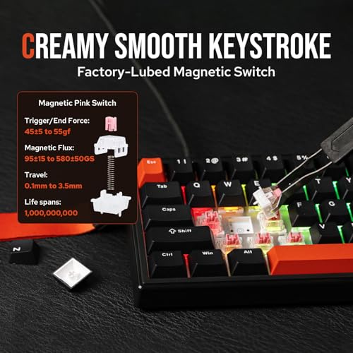Image of EPOMAKER HE68 Wired Magnetic Gaming Keyboard, 8K Polling Rate, 0.125ms Latency, RGB Backlight, Gasket Mount, USB-A to C, Portable for Mac /PC /PS /Switch (Black & Red)