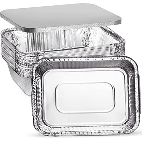 XIAFEI 5 LB Aluminum Takeout Foil Pans with Lids (25 Pack) , 9 x 7 Inches Bakeware Perfect for Baking Cooking Food and Storage Container Cover