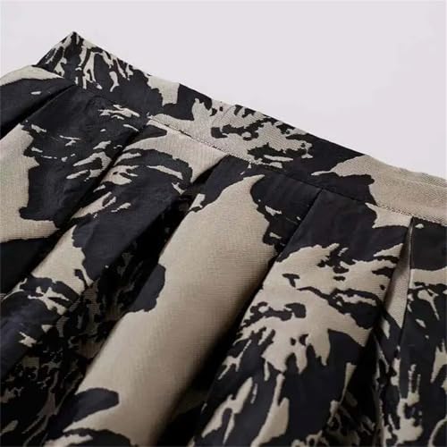 Women's Weekend Midi Skirt Office Vintage Prints Textured High Waist Zipper A-Line Long Skirts3