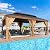 MELLCOM 12' x 20' Hardtop Gazebo, Wood Grain Aluminum Frame Outdoor Gazebo with Galvanized Steel Double Roof, Permanent Metal Pavilion with Curtains and Nettings for Patios, Gardens and Lawns