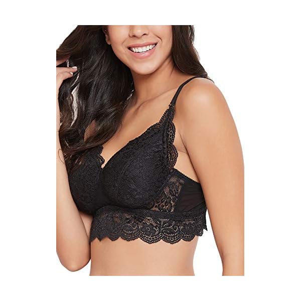 Clovia Women's Lace Solid Padded Full Cup Wire Free Bralette Bra - Black - Image 5