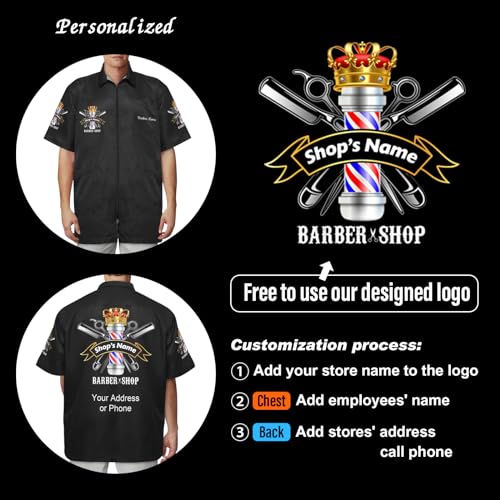Custom Barber Zipper Jackets for Men Hairstylist Personalized Salon Logo Smocks Barbershop Uniform Shirts Apron2