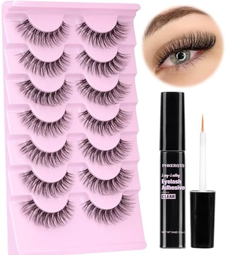 PHKERATA Natural False Eyelashes with Lash Glue