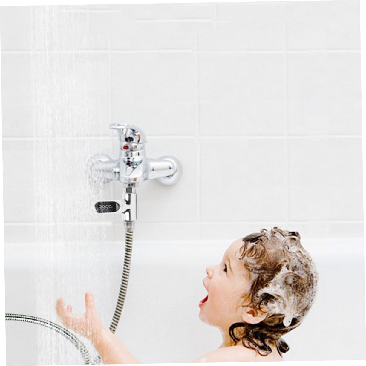 Medidor de Temperatura del Agua para Ñiño, Termómetro Ducha Digital Pantalla Led, Sensor Precisión 5-85℃, Resistente Agua, Plateado, Uso en Bañera y Baño Seguro