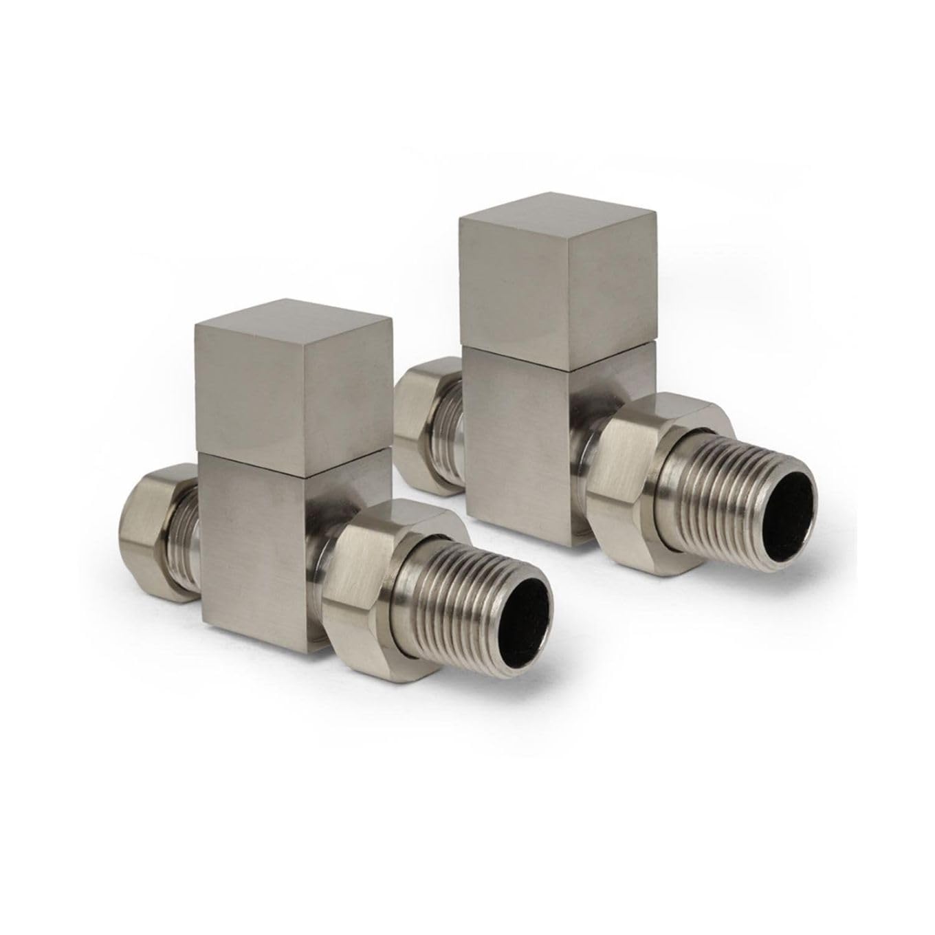 Brushed Nickel Straight Radiator Valves Square Modern Radiator Valves Pair of 15mm x 1/2" (Set of 2) for Heated Towel Rails & Central Heating Radiators Brushed Nickel Radiator Valve Set