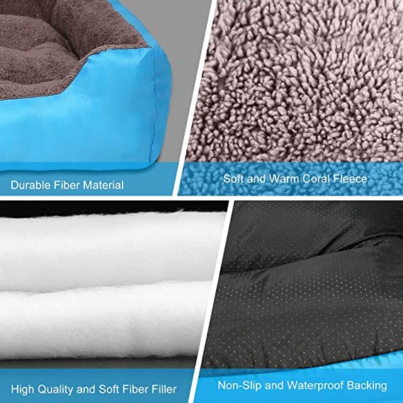 Image of SITSNOOZE Dog Beds Dogs & Cats, Rectangle Washable Pet Bed Comfortable and Breathable Pet Sofa Warming Orthopedic and Non-Skid Bottom (Reversible) (Sky Blue, M)