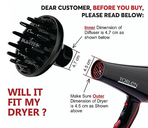 TORLEN PROFESSIONAL-D-01 Ceramic Technology Diffuser Design For Use With Professional Blow Hair Dryers For Frizz Free Curls And Waves, Black - Image 3