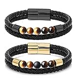 Pulsera de encanto de cuero trenzado retro de piedra natural.-21 cm_