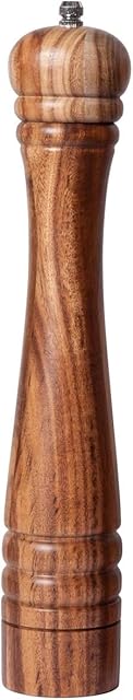 DeroTeno Pepper Mill, Pepper Grinder with Adjustable Ceramic Grinder, Acacia Wood, Height 30 cm