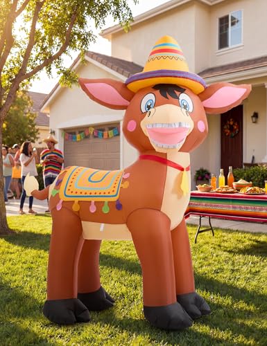 6.2FT Cinco De Mayo Inflatable Donkey Lighted Mexican Burro Blow Up Decoration with LED Lights for Yard Cinco De Mayo Outdoor Decoration for Lawn Patio & Fiesta Party