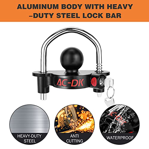 Ac-Dk Trailer Hitch Coupler Lock Fits 1-7/8", 2", And 2-5/16" Couplers, Heavy Duty Steel Trailer Locks Ball Hitch With 3 Keys Alike Trailer Hitch Locks For Rv Travel Boat Camper Trailer #TOP3