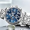 OLEVS Mens Watches Big Face Silver Stainless Steel Chronograph Watch Men Classic Blue Roman Numerals Dial Analog Quartz Men's Watch Luxury Diamond Luminous Waterproof with Date Watches for Men #3
