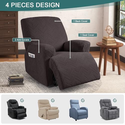 Image of Ruaozz Recliner Sofa Covers Oversized Recliner Chair Covers Recliner Covers for Reclining Chair with Pockets Washable Furniture Protector with Elastic Bottom (1 Seater-X Large, Chocolate)