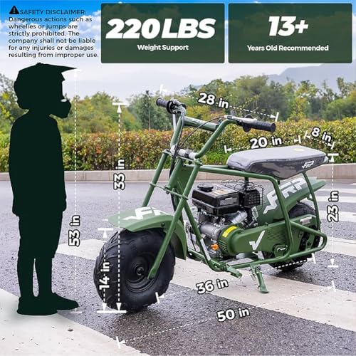 Image of FRP GMB100 Mini Dirt Bike 99CC Gas Powered - 4-Stroke Engine Trail Mini Bike for Youth & Adults, Off-Road Adventure Bike Up to 28 MPH, 220 LBS Capacity, Green