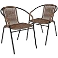 Flash Furniture Lila Modern Rattan Indoor/Outdoor Stackable Dining Chairs, Stacking Rattan Bistro Chairs for Patio or Restaurant, Set of 2, Brown