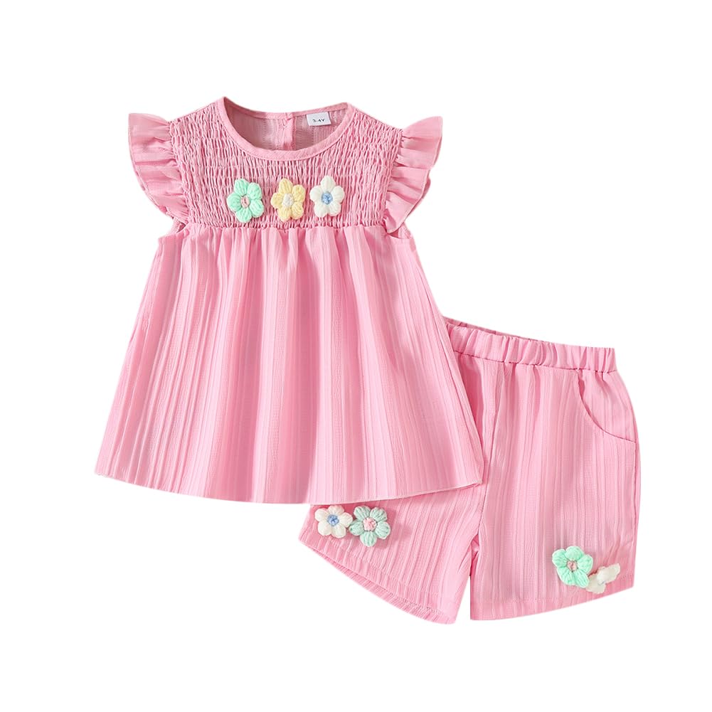 Toddler Girl Cute Summer Clothes Ruffle Short Sleeves T-Shirt Elastic Waist Shorts 1-3 Years