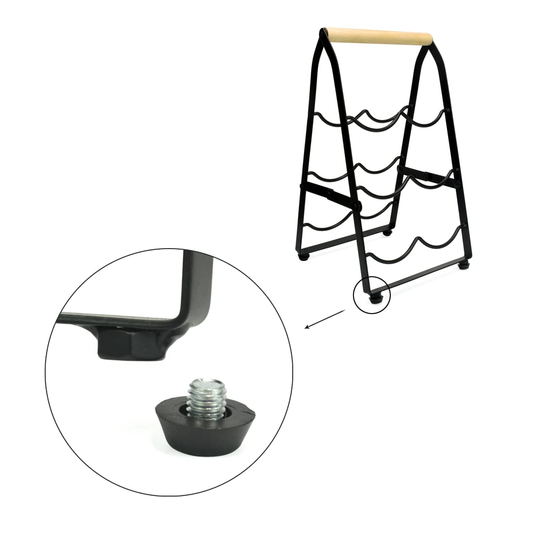 ZIIYAN Iron Tabletop Wine Racks, Foldable Portable Black Metal Free Standing Countertop 6 Bottles Red Wine Storage Holders Mini Bar for Home Counter