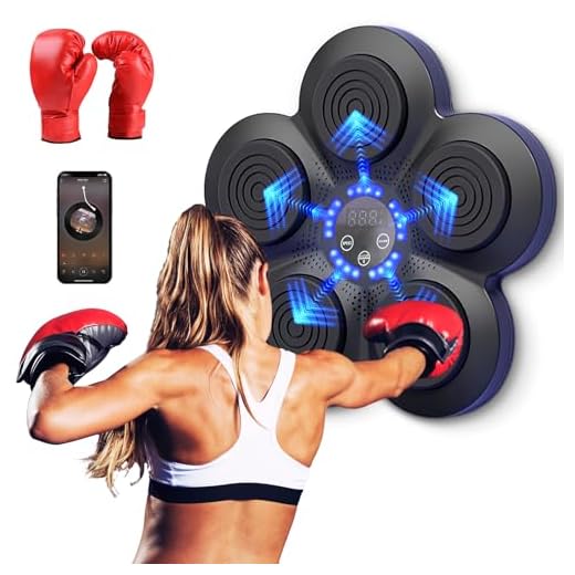 Warmfunn Boxeo Musical, Dispositivo electrónico portátil de pared en casa, Smart Bluetooth Music Boxer, regalo (negro+luz azul+guantes adultos)