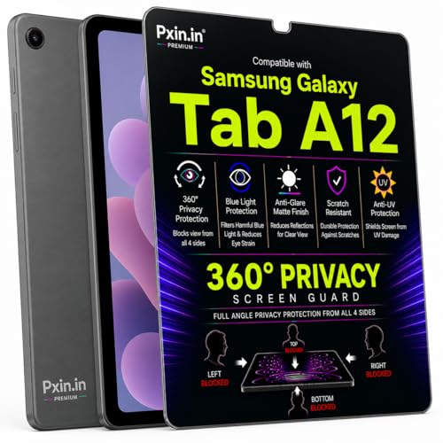 Image of Pxin 360 Pro Privacy Screen guard compatible with Samsung Galaxy Tab A12 | Anti Glare | Anti UV | Anti Blue | Anti Reflection | Privacy Filter | Unbreakable Build