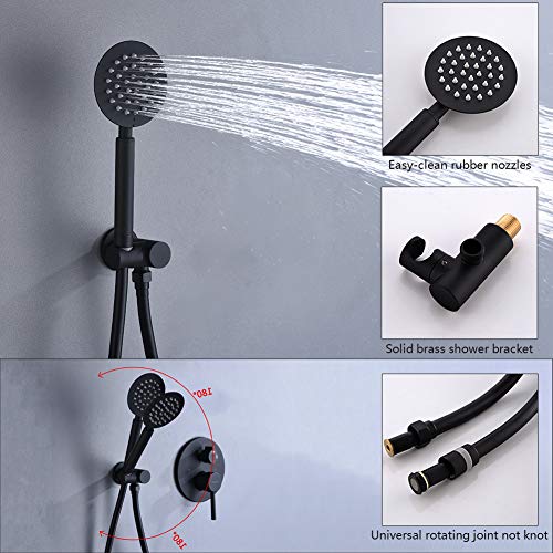 Juego de Duchas para Bañera con Salida para Bañera, Grifo Negro para Bañera y Ducha con Cabezal de Ducha Lluvia de 12 Pulgadas y Ducha de Mano, Kit de Acabado para Bañera y Ducha de 3 Funciones con Válvula de Instalación Empotrada miniatura 4
