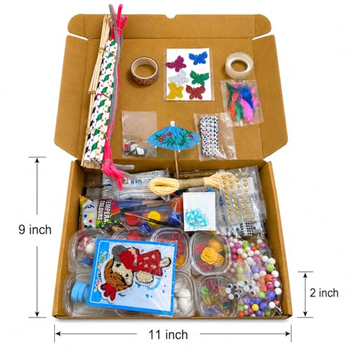 Image of Batasha Staples Arts & Crafts Activity Kit for Kids Ages 5-12 Years - 225+ Pieces DIY Craft Supplies Box with Paints, Beads, Feathers, Stickers, Pipe Cleaners & Decorative Accessories, School Project Materials, Creative Learning Toy for Boys & Girls (Assorted)
