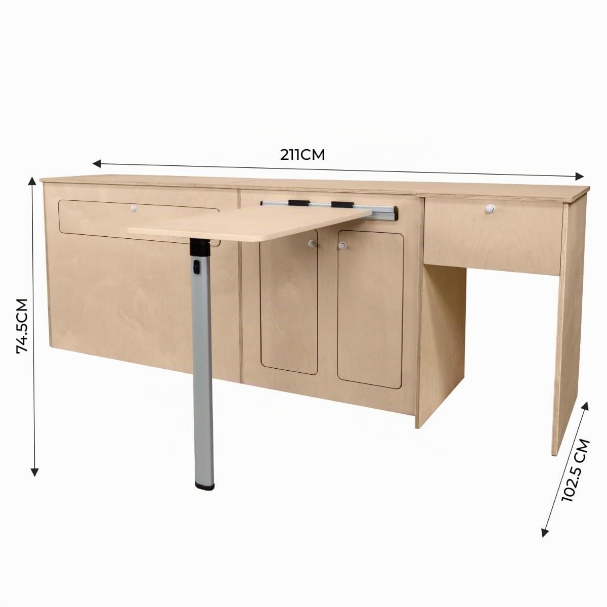 Monster Shop Módulo de Cocina para Furgonetas LHD | Contrachapado Abedul | Almacenamiento - Armarios - Mesa Plegable - Porta Toallas - Espacio para Nevera | Compatible SWB VW T5 & T6 Transporter