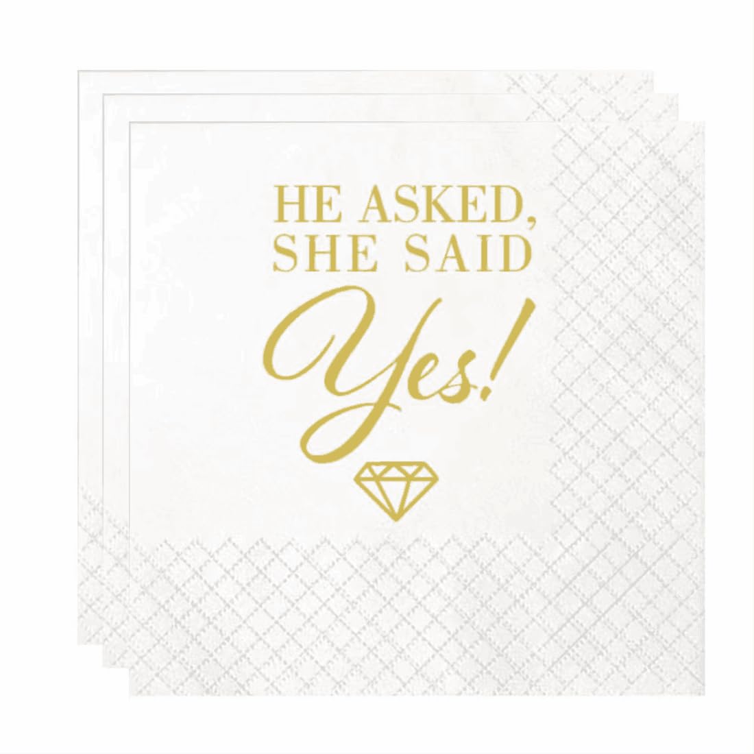 Photo 1 of 100 Pack of She Said Yes Disposable Paper Napkins for Wedding Party Engagement Bridal Shower Party Table Decorations