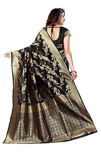 Image of Flosive Women's Present Kanjivaram Soft Silk Saree With Blouse (BLACK)