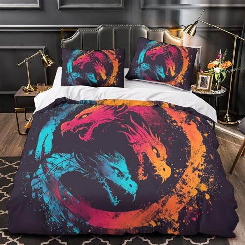 Housse de couette dragon 260x220 cm parure de lit microfibre avec fermeture éclair - 4
