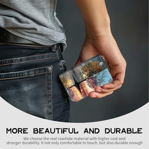 Image of Cute Credit Card Holder with Zipper, Day and Night Art Tree RFID-Blocking Card Case Small Wallet for Women Men, Multi-slot Card Organizer Case Travel Accordion Wallet