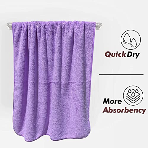 Image of Fezora Microfiber Bath Towel for Men & Women - Large Size 70x140 cm, 400 GSM, Ultra Soft, Quick Dry, Lightweight & Super Absorbent Towel for Bathroom, Gym, Spa, Travel & Swimming (Purple)