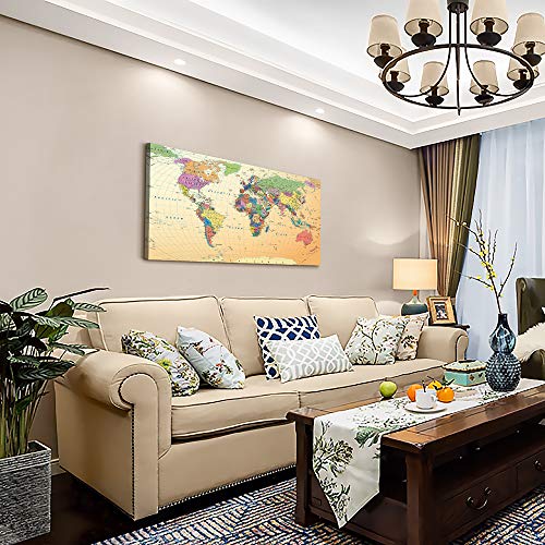 Vintage World Map - Premium Canvas Art Print - Office Wall Art Decor - Canvas Picture Stretched On Wooden Frame As Modern Gallery Large Wall Poster Maps Picture Artwork- Office Hotel Home Decoration 20Inchx40Inch(50Cmx100Cm) #TOP1