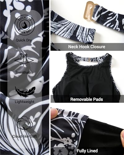 Image of Holipick Tankini Tops for Women High Neck Swim Top Only | Tummy Control, Support Removable Pads, Full Coverage, Open Back, Neck Hook, Soft Stretch Fabric, Beach and Resort