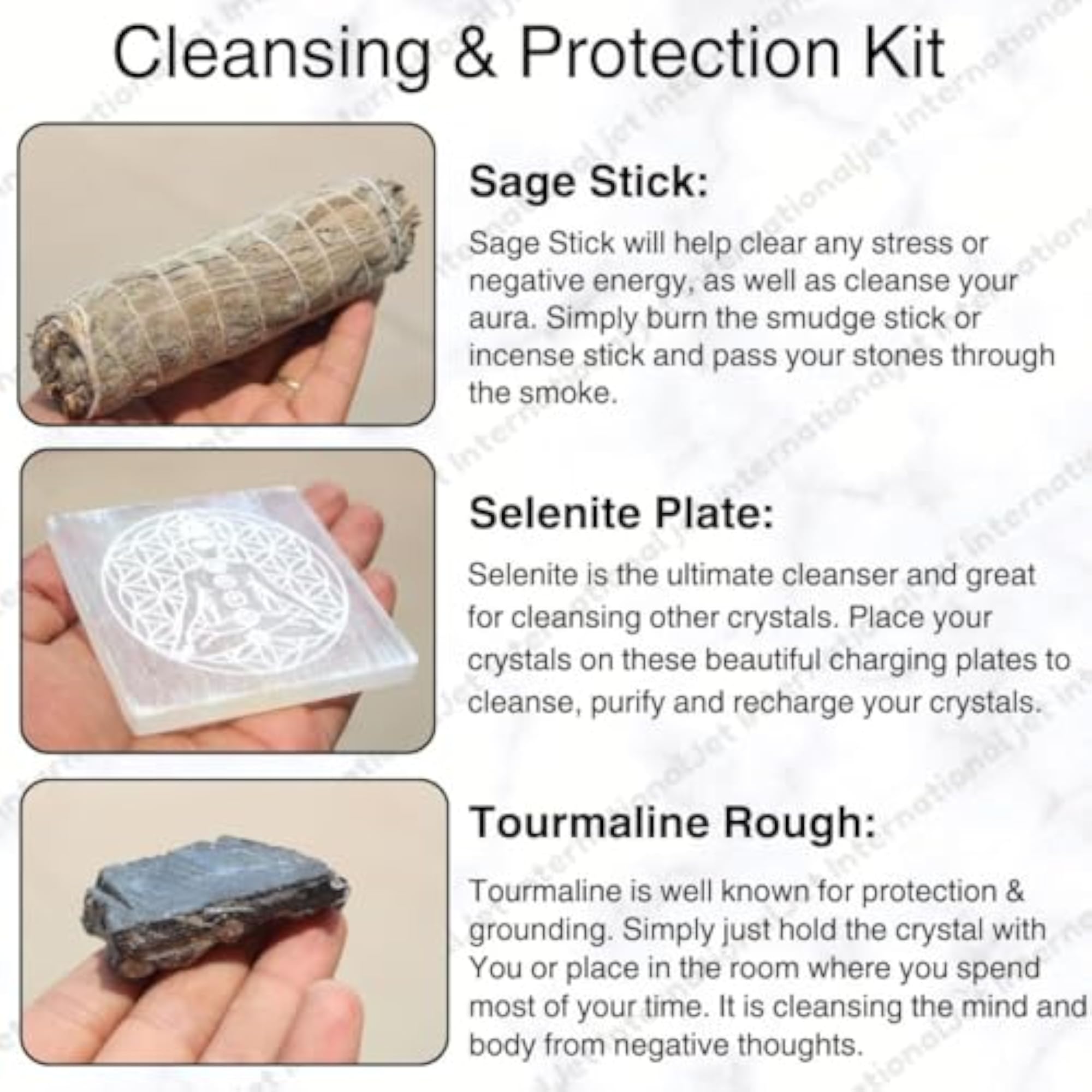 Jet Crystal Cleansing Kit with Energized Stones for Healing