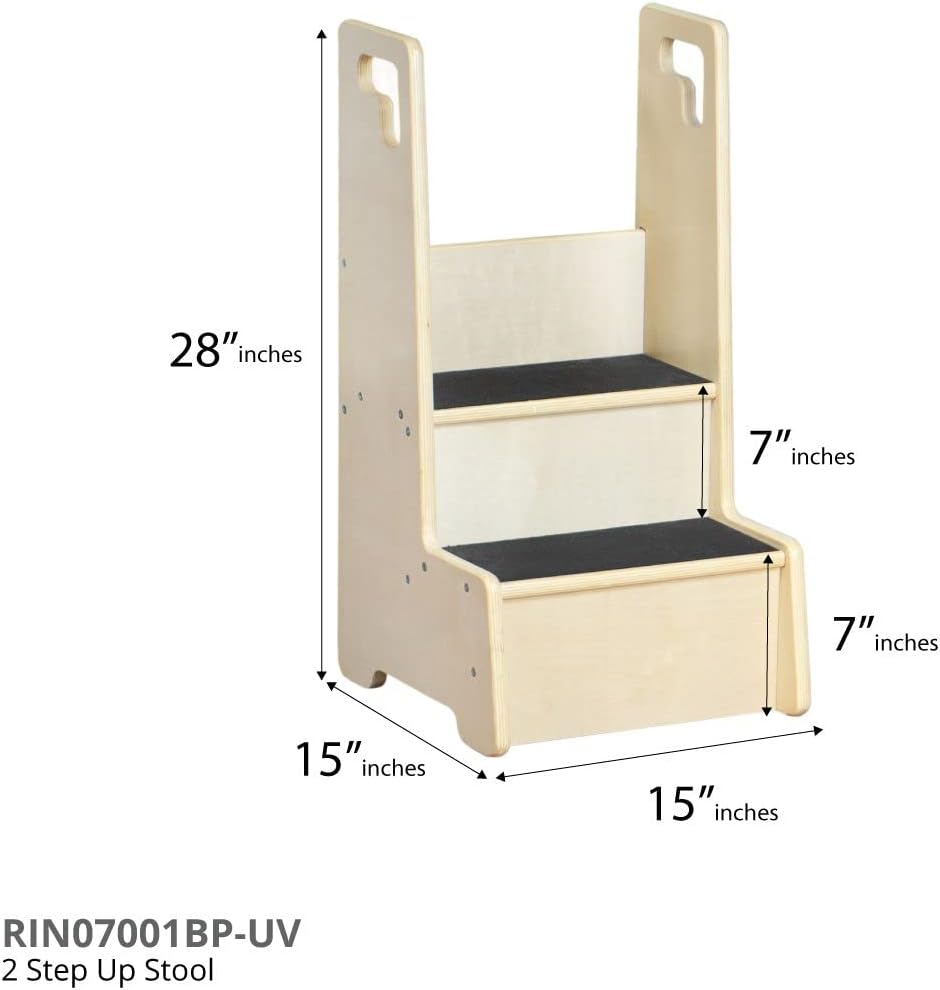 2 Step Up Stool for Toddlers and Kids with Support Handles and Non Slip, Montessori Wooden Reach Up Safety Steps for Bathroom, Kitchen